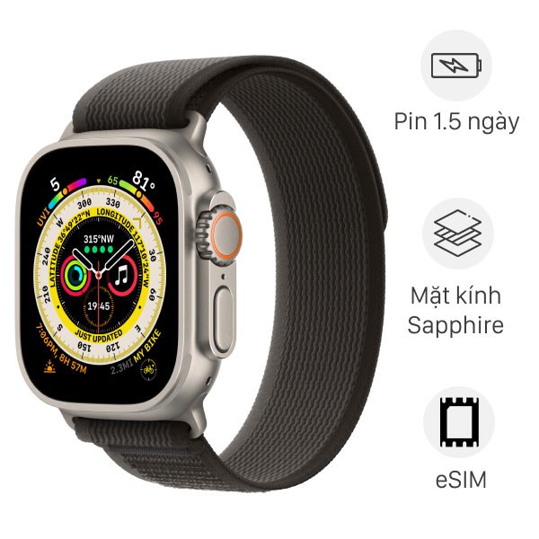 Đồng hồ thông minh Apple Watch Ultra GPS   Cellular 49mm viền Titanium dây Trail size S/M