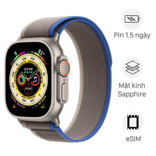 Đồng hồ thông minh Apple Watch Ultra GPS   Cellular 49mm viền Titanium dây Trail size S/M