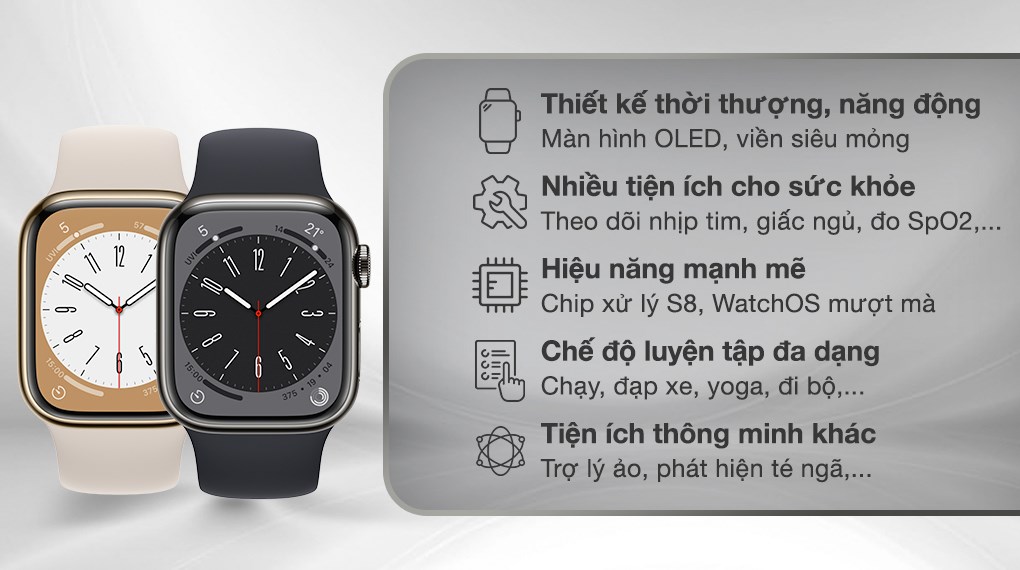 Đồng hồ thông minh Apple Watch Series 8 GPS + Cellular 41mm viền thép dây thể thao
