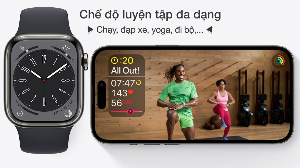Apple Watch S8 LTE 41mm viền thép - Hỗ trợ thể thao