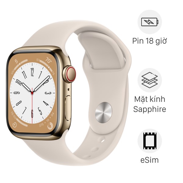 Đồng hồ thông minh Apple Watch Series 8 GPS   Cellular 41mm viền thép dây thể thao
