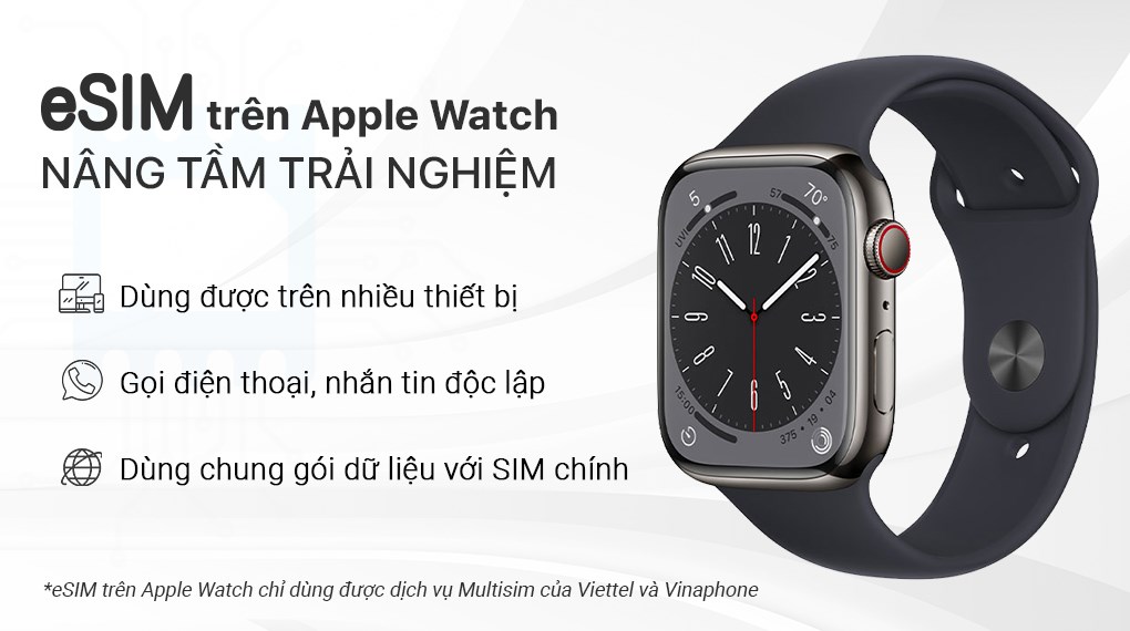 Đồng hồ thông minh Apple Watch Series 8 GPS + Cellular 45mm viền thép dây thể thao