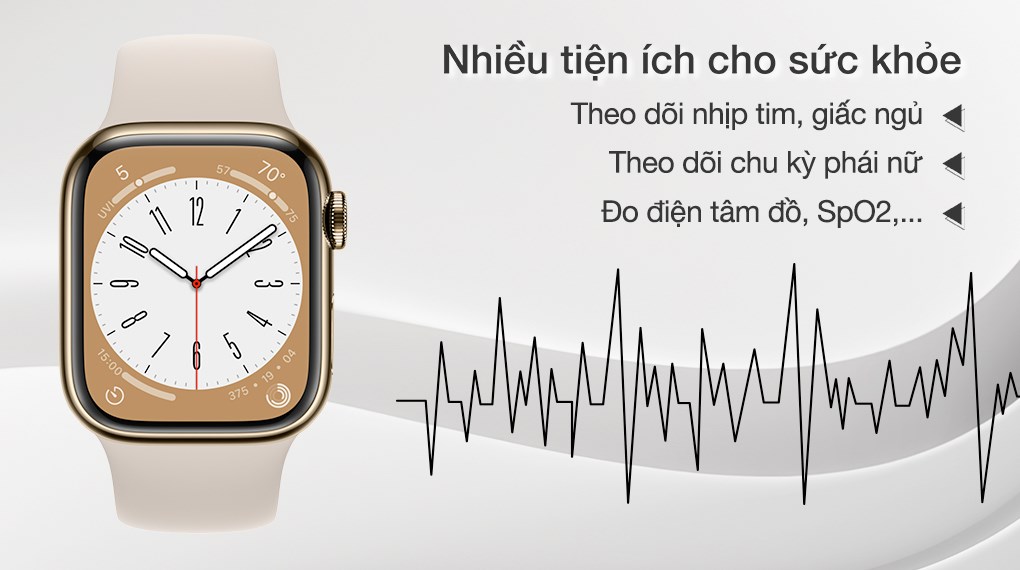 Đồng hồ thông minh Apple Watch Series 8 GPS + Cellular 45mm viền thép dây thể thao