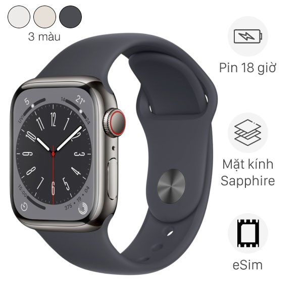 Đồng hồ thông minh Apple Watch Series 8 GPS   Cellular 45mm viền thép dây thể thao