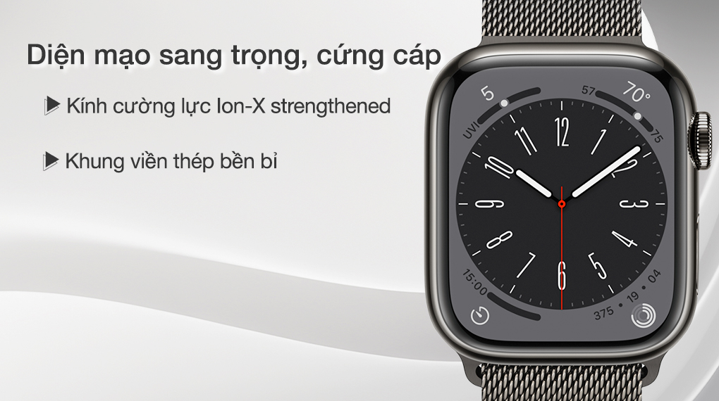 Đồng hồ thông minh Apple Watch S8 LTE 41mm dây thép - Màn hình sắc nét