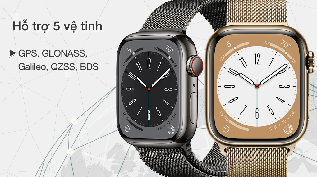 Đồng hồ thông minh Apple Watch S8 LTE 41mm dây thép - Hỗ trợ 5 vệ tinh
