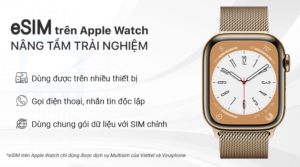  Đồng hồ thông minh Apple Watch S8 LTE 41mm dây thép - eSIM