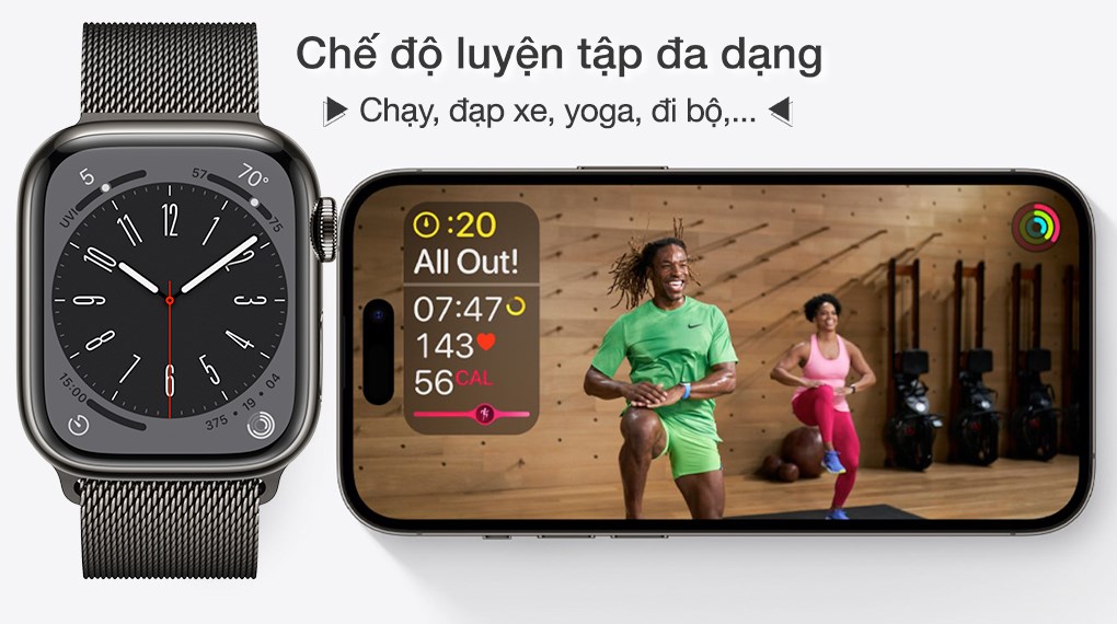 Đồng hồ thông minh Apple Watch Series 8 GPS + Cellular 45mm viền thép dây thép