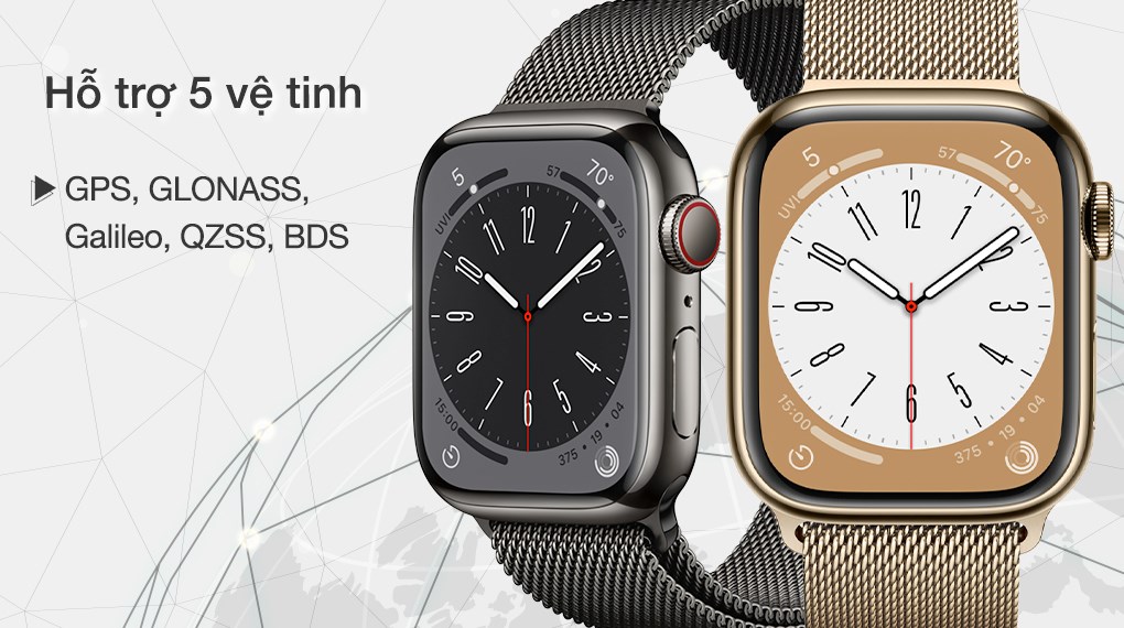 Đồng hồ thông minh Apple Watch Series 8 GPS + Cellular 45mm viền thép dây thép