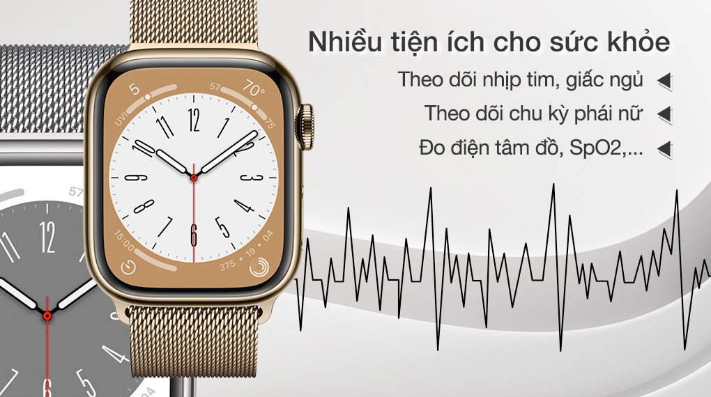 Đồng hồ thông minh Apple Watch S8 LTE 45mm dây thép - Nhiều tiện ích cho sức khoẻ