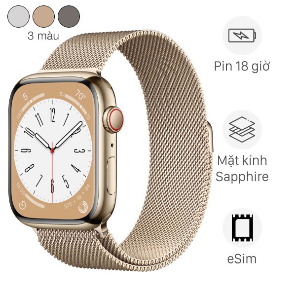 Đồng hồ thông minh Apple Watch Series 8 GPS   Cellular 45mm viền thép dây thép