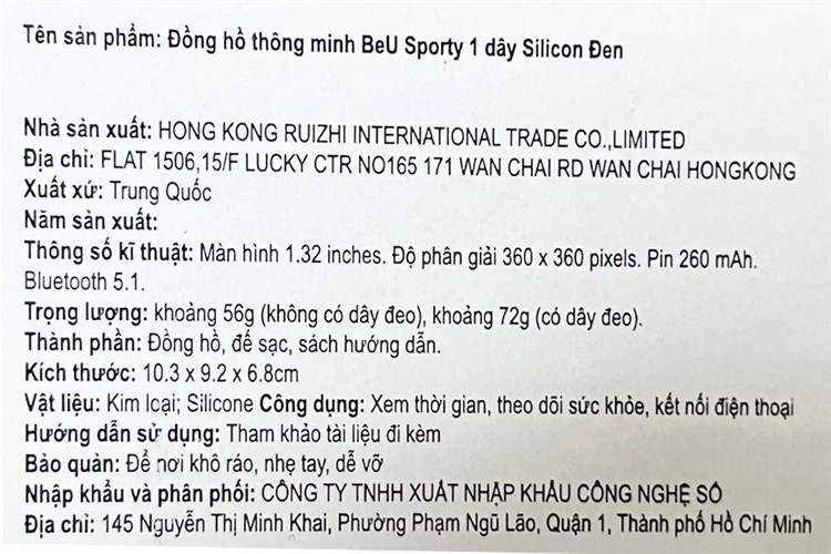 Đồng hồ thông minh BeU Sporty 1 46mm Màu Đen