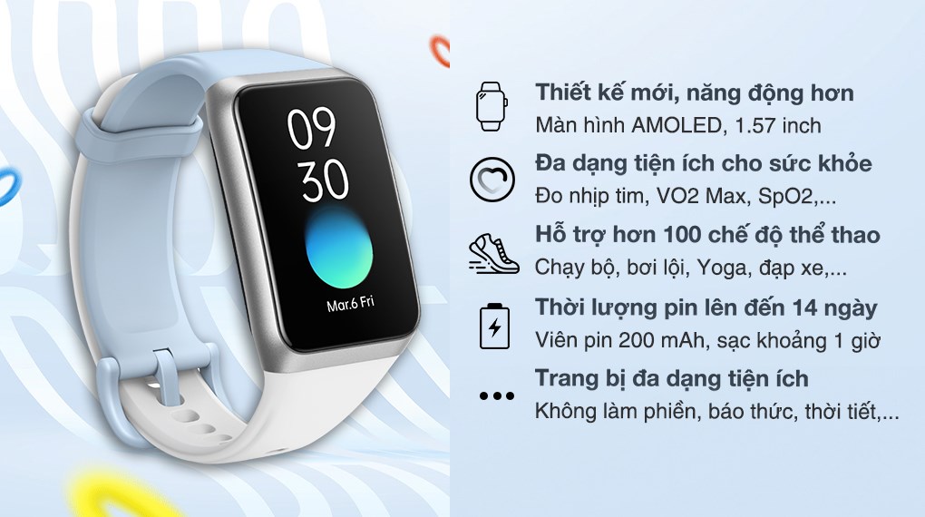 Vòng đeo tay thông minh Oppo Band 2 dây silicone Trắng - Xanh