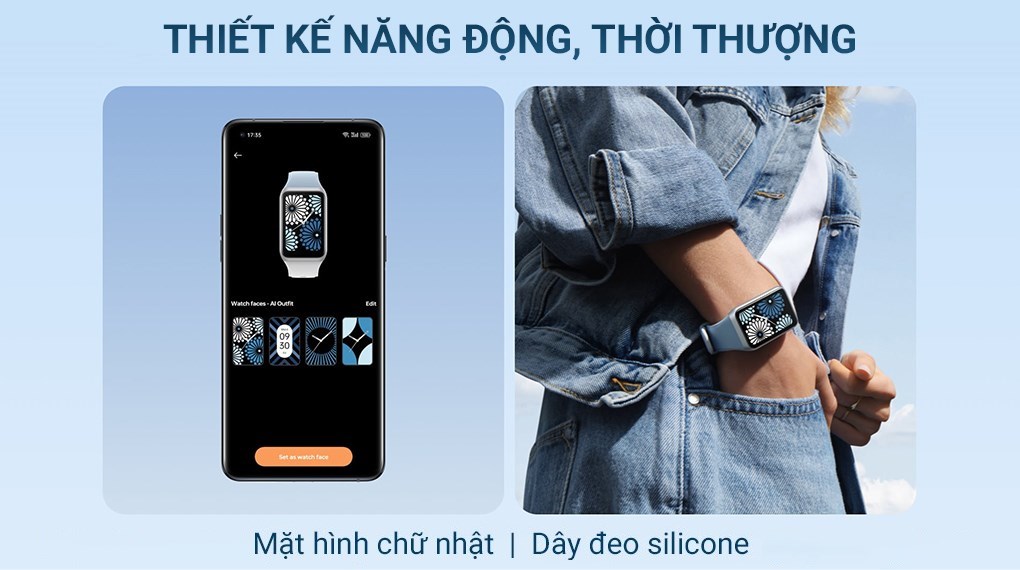 Vòng đeo tay thông minh Oppo Band 2 dây silicone Trắng - Xanh