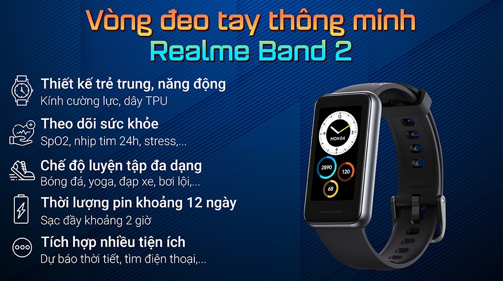 Vòng đeo tay thông minh realme Band 2 Đen
