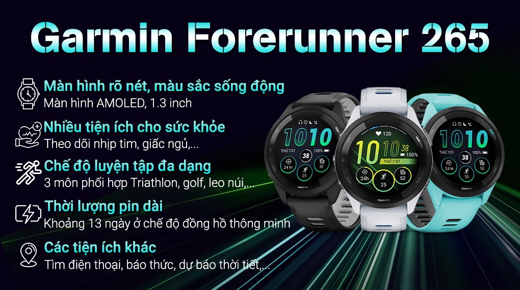 Garmin Forerunner 265 Music 46.1mm dây silicone