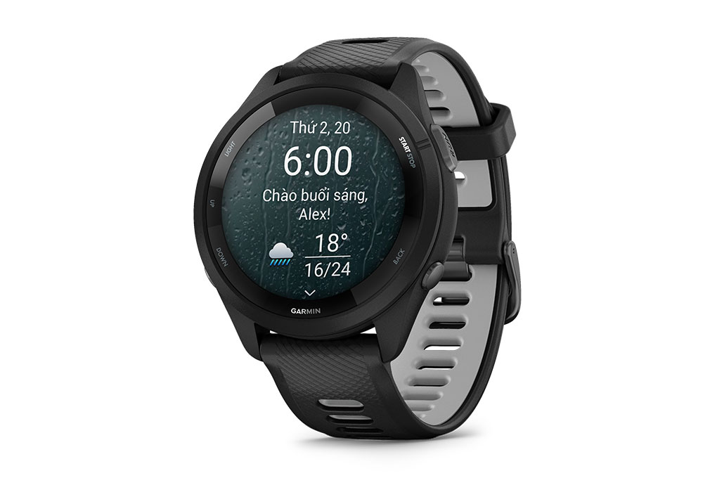 Garmin Forerunner 265 Music 46.1mm dây silicone Màu Đen