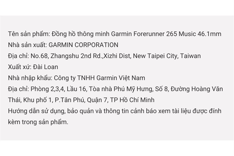 Garmin Forerunner 265 Music 46.1mm dây silicone Màu Xanh Dương