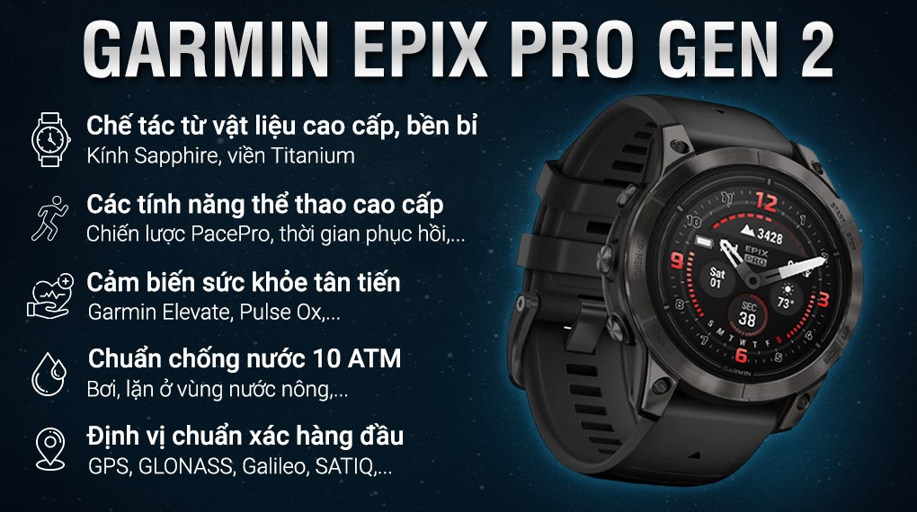 Garmin Epix Pro Gen 2 Titanium 47mm dây silicone