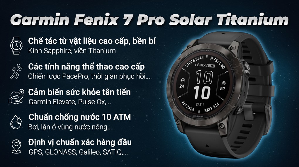 Đồng hồ thông minh Garmin Fenix 7 Pro Solar Titanium 47mm