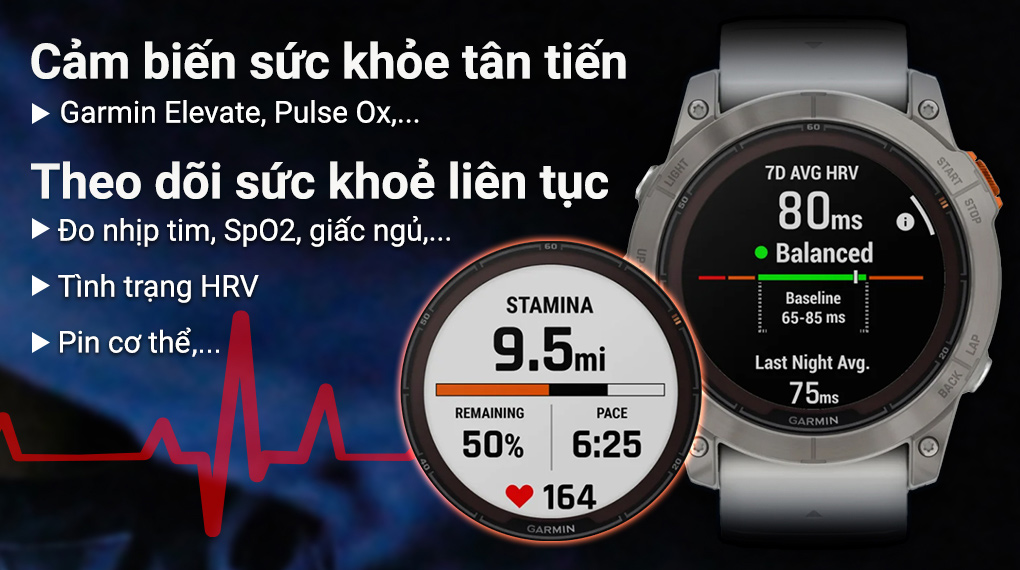 Garmin Fenix 7X Pro Solar Titanium - Cảm biến sức khỏe