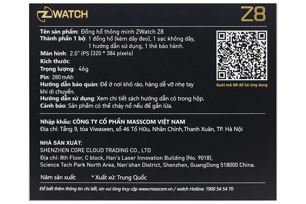 Đồng hồ thông minh Zwatch Z8 45mm Màu Đen