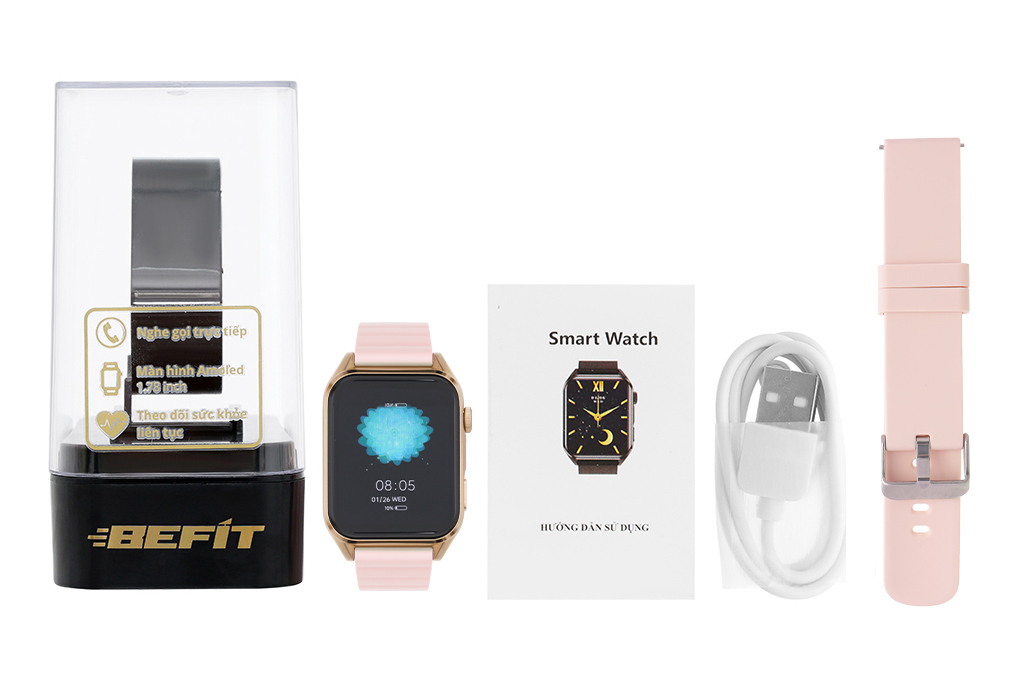 Đồng hồ thông minh BeFit WatchS 45mm Màu Trắng - Hồng