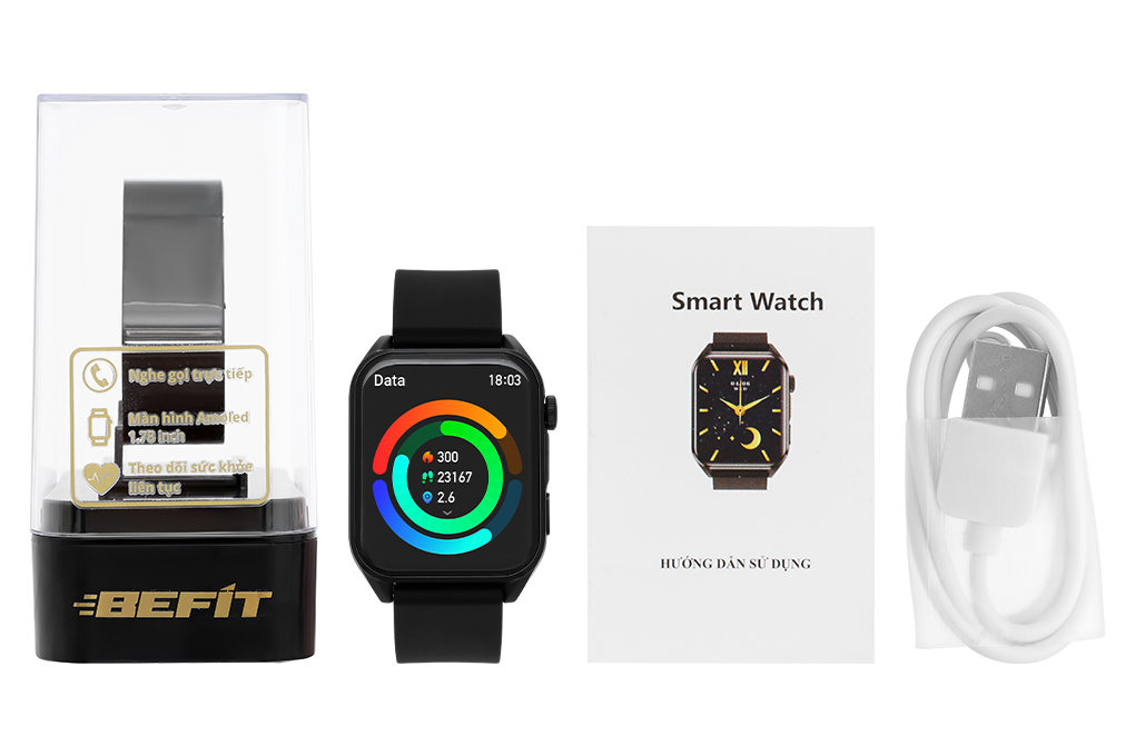 Đồng hồ thông minh BeFit WatchS 45mm dây silicone Màu Đen