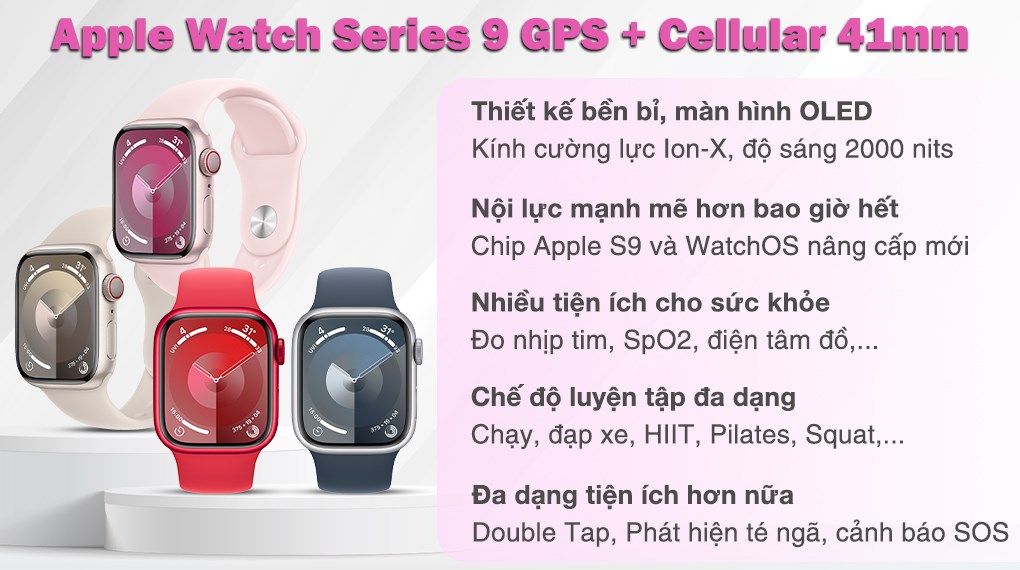 Đồng hồ thông minh Apple Watch Series 9 GPS + Cellular 41mm viền nhôm dây thể thao