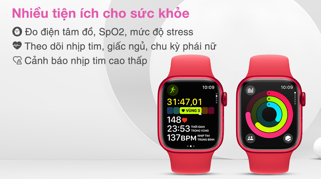 Apple Watch S9 LTE 45mm viền nhôm dây silicone - Theo dõi sức khỏe