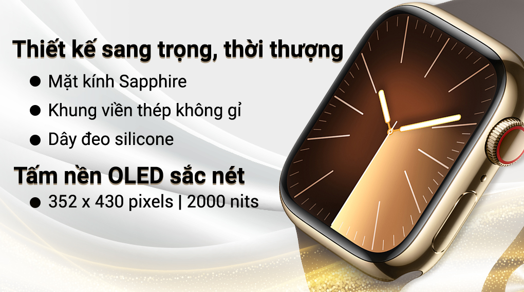 Apple Watch S9 LTE 41mm viền thép không gỉ dây silicone - Thiết kế
