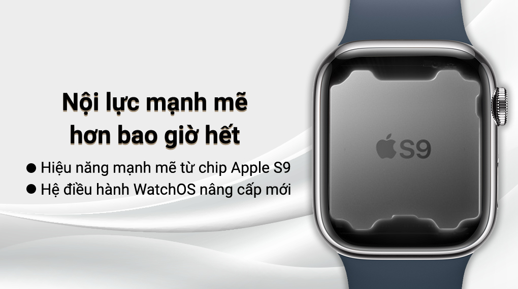 Apple Watch S9 LTE 41mm viền thép không gỉ dây silicone - Chip Apple S9