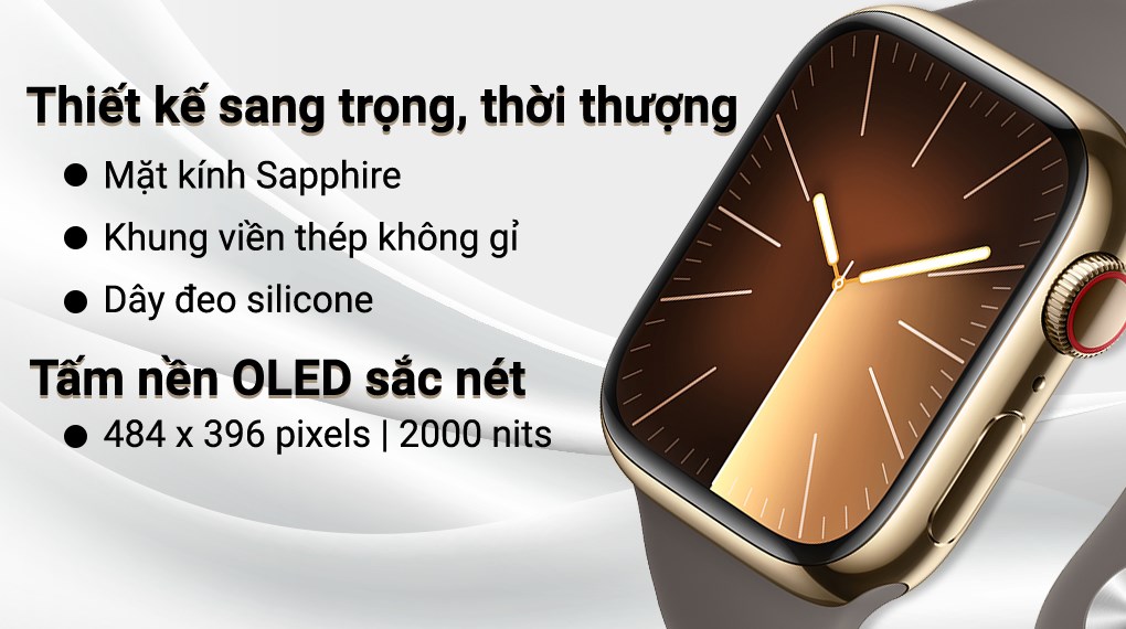 Đồng hồ thông minh Apple Watch Series 9 GPS + Cellular 45mm viền thép dây thể thao