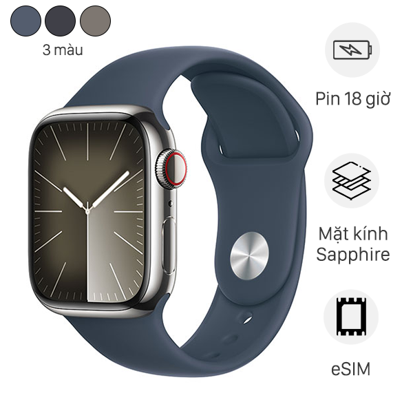Đồng hồ thông minh Apple Watch Series 9 GPS + Cellular 45mm viền thép dây thể thao