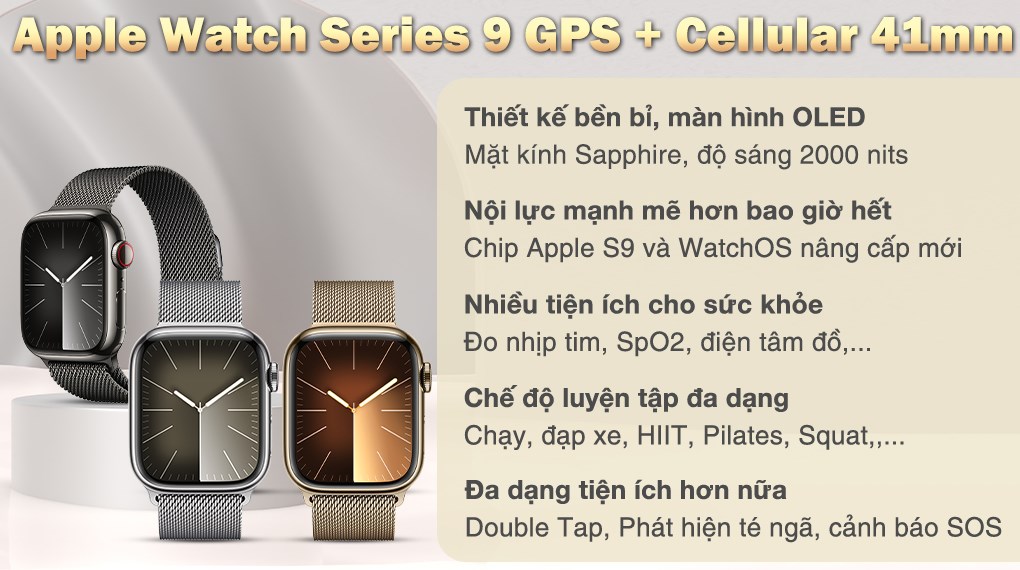 Đồng hồ thông minh Apple Watch Series 9 GPS + Cellular 41mm viền thép dây thép