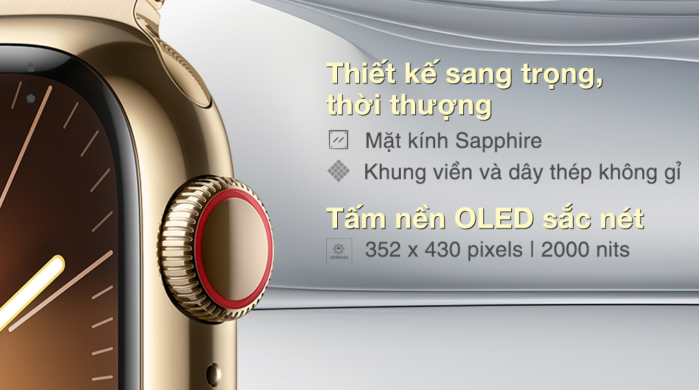 Apple Watch S9 LTE 41mm viền thép không gỉ dây thép - Thiết kế