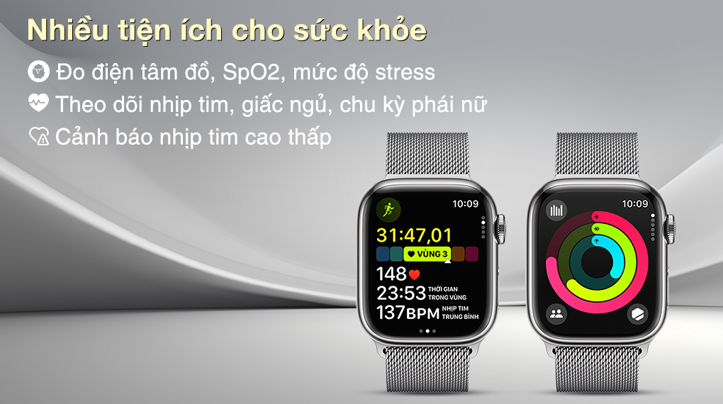 Apple Watch S9 LTE 41mm viền thép không gỉ dây thép - Sức khỏe
