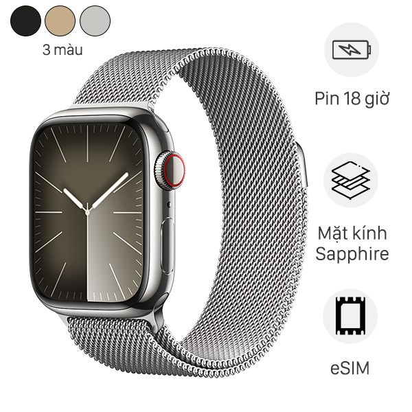 Đồng hồ thông minh Apple Watch Series 9 GPS   Cellular 41mm viền thép dây thép