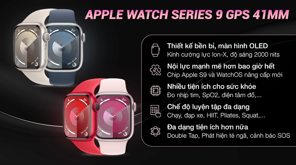 Đồng hồ thông minh Apple Watch Series 9 GPS 41mm viền nhôm dây thể thao
