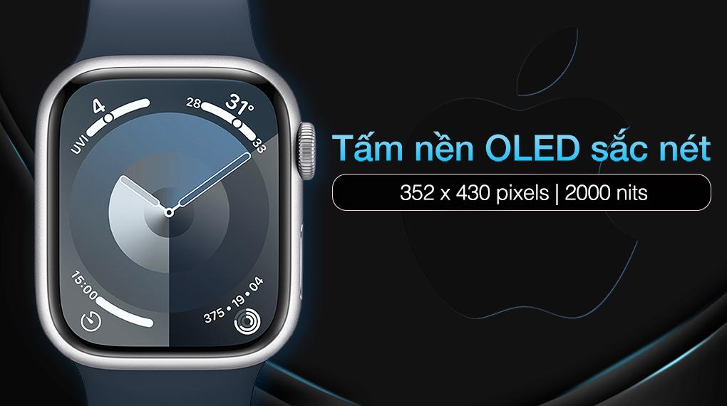 Apple Watch S9 41mm viền nhôm dây silicone - Màn hình