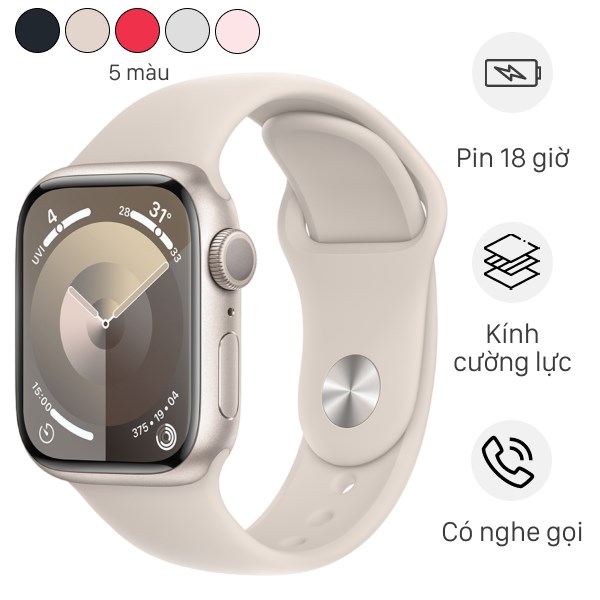 Đồng hồ thông minh Apple Watch Series 9 GPS 41mm viền nhôm dây thể thao