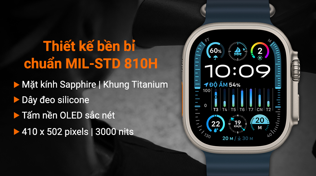 Apple Watch Ultra 2 LTE 49mm viền Titanium dây Ocean - Thiết kế