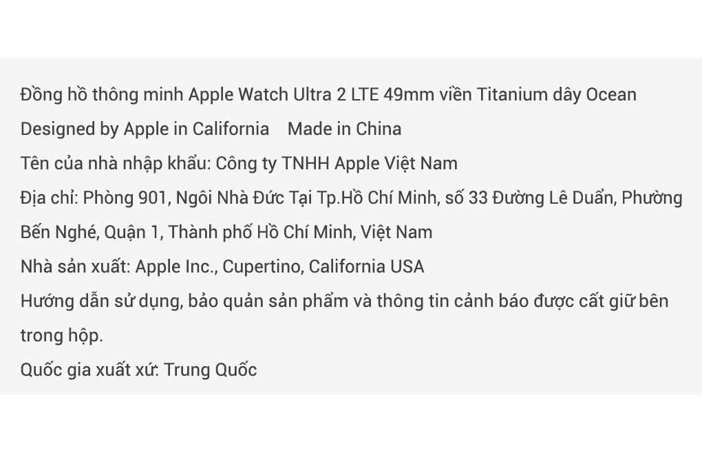 Apple Watch Ultra 2 GPS + Cellular 49mm viền Titanium dây Ocean Màu Trắng