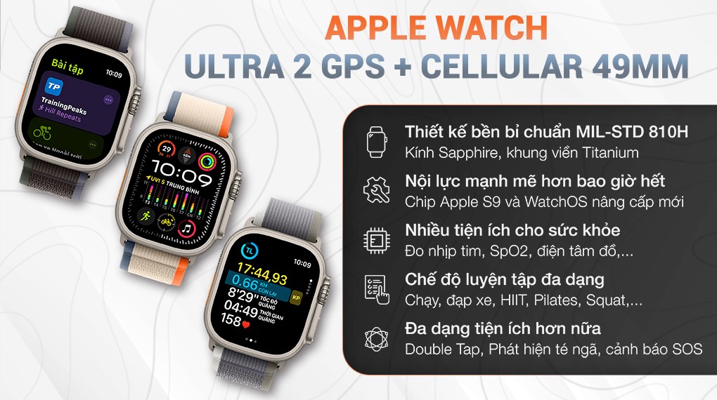 Đồng hồ thông minh Apple Watch Ultra 2 GPS + Cellular 49mm viền Titanium dây Trail