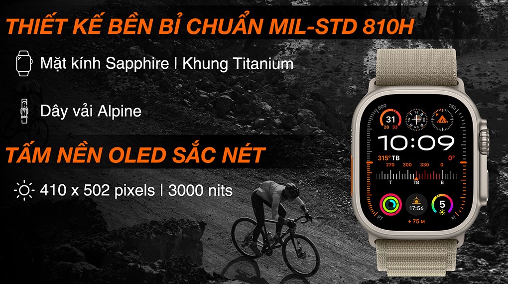 Đồng hồ thông minh Apple Watch Ultra 2 GPS + Cellular 49mm viền Titanium dây Alpine