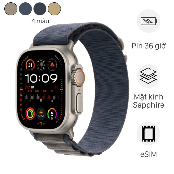 Đồng hồ thông minh Apple Watch Ultra 2 GPS   Cellular 49mm viền Titanium dây Alpine