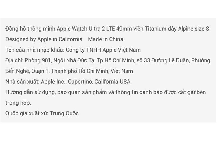 Đồng hồ thông minh Apple Watch Ultra 2 GPS + Cellular 49mm viền Titanium dây Alpine size S Màu Nâu