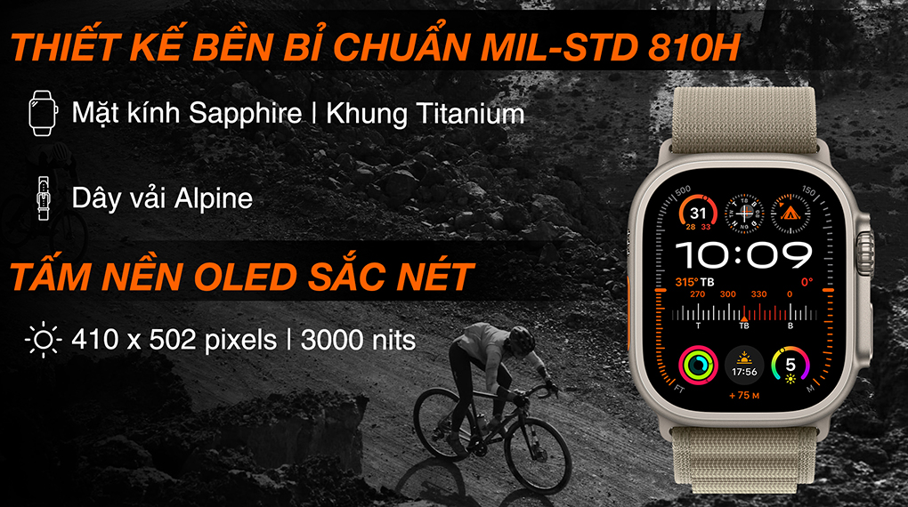 Apple Watch Ultra 2 LTE 49mm viền Titanium dây Alpine size S - Thiết kế