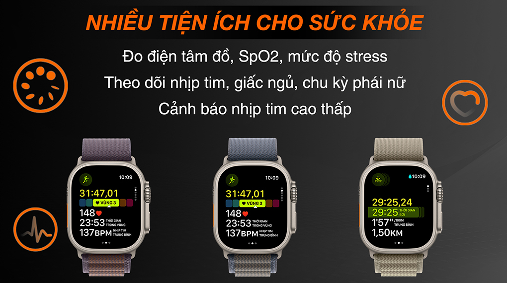 Apple Watch Ultra 2 LTE 49mm viền Titanium dây Alpine size S - Tiện ích sức khỏe