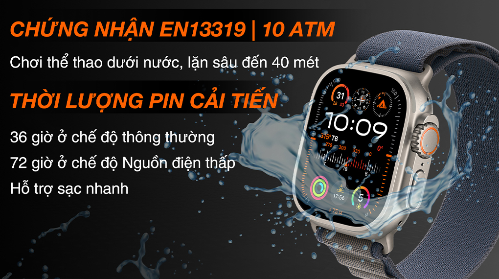 Apple Watch Ultra 2 LTE 49mm viền Titanium dây Alpine size S - Chống nước